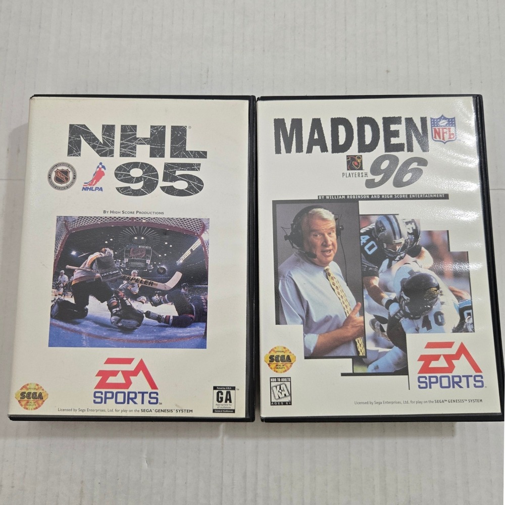 Sega Genesis 2 Game Lot NHL 95 Madden 96 CIB Complete Cases Manuals Inserts 90s